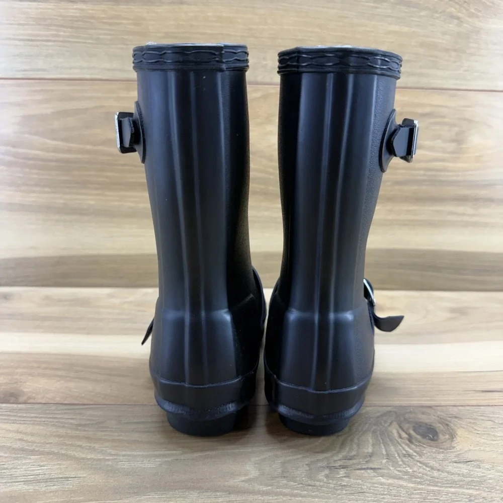 Hunter Original Kids Biker Rain Boots Girls 12 UK 10 Black Rubber Tall Buckle